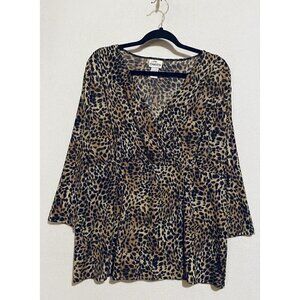 Chicos Top Womens XL Glitter Animal Print Faux Wrap V Neck Stretchy Boho